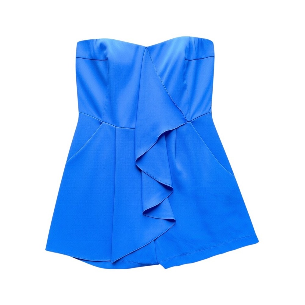 Express Strapless Ruffle Front Romper Dopamine Cobalt Blue Sweetheart Neckline